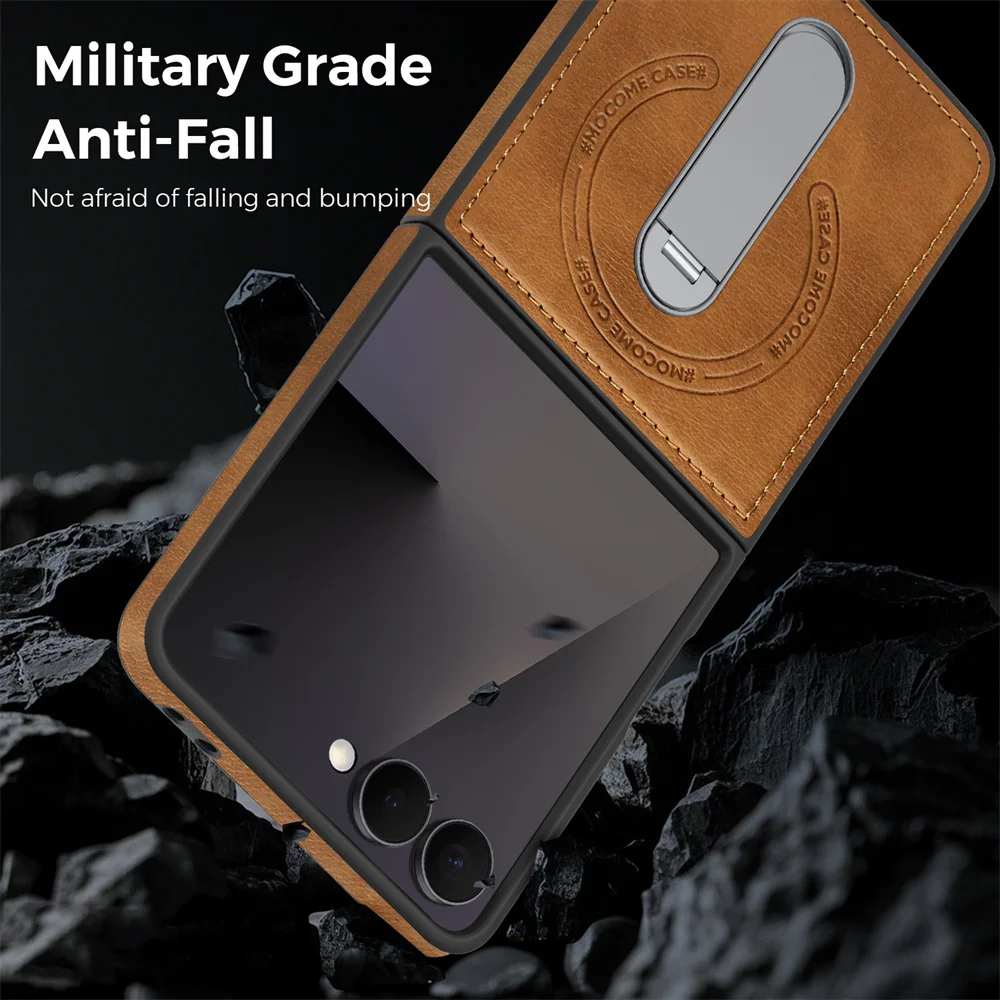 Luksusowe, niewidoczne etui na telefon ze skóry z magnetycznym stojakiem do Samsung Z Flip 7 FE 6 5 4 3 5G do bezprzewodowego ładowania Magsafe — zdjęcie produktu 6