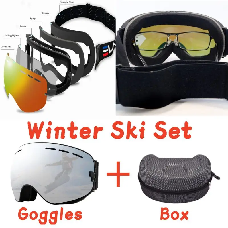 

Ski Goggles Set Double Layers Anti-fog UV400 Snowboard Snow Goggles Snowmobile Glasses Eyewear Outdoor Sport Skiing Googles