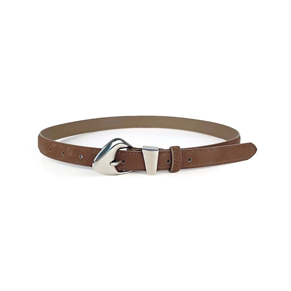Versatile pin-buckle genuine leather belt for women, ideal for decorating dresses and jeans, made of frosted cowhide