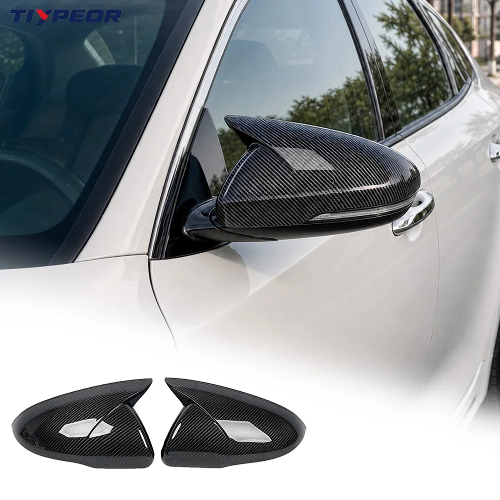 Tiypeor For Kia K5 2016‑2019 Horn Style Side Mirror Cap Water Transfer Carbon Look ABS Stick‑On Mirror Cover Trim