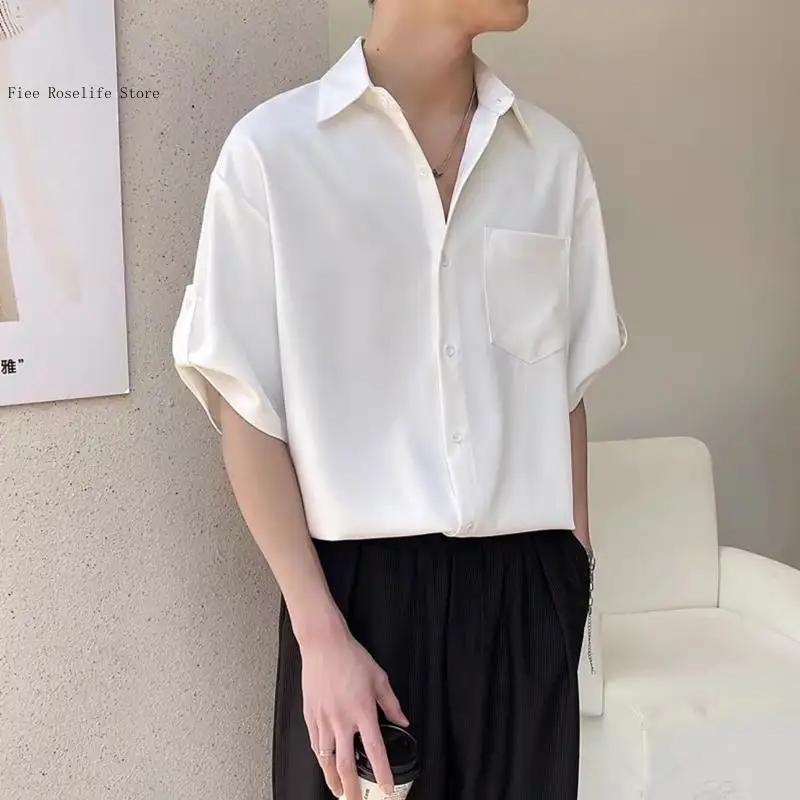 Summer and Autumn Casual Commuting Simple Pure Color Ice Silk Thin Short Sleeved Korean Style Trendy Shirt Men