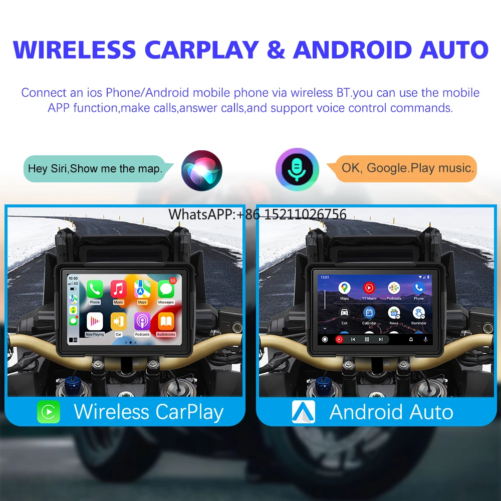 5 Inch Portable GPS Navigator with Android Auto Interface Wireless Carplay TPMS for Motorcycle Car Touch Screen IPS Screen