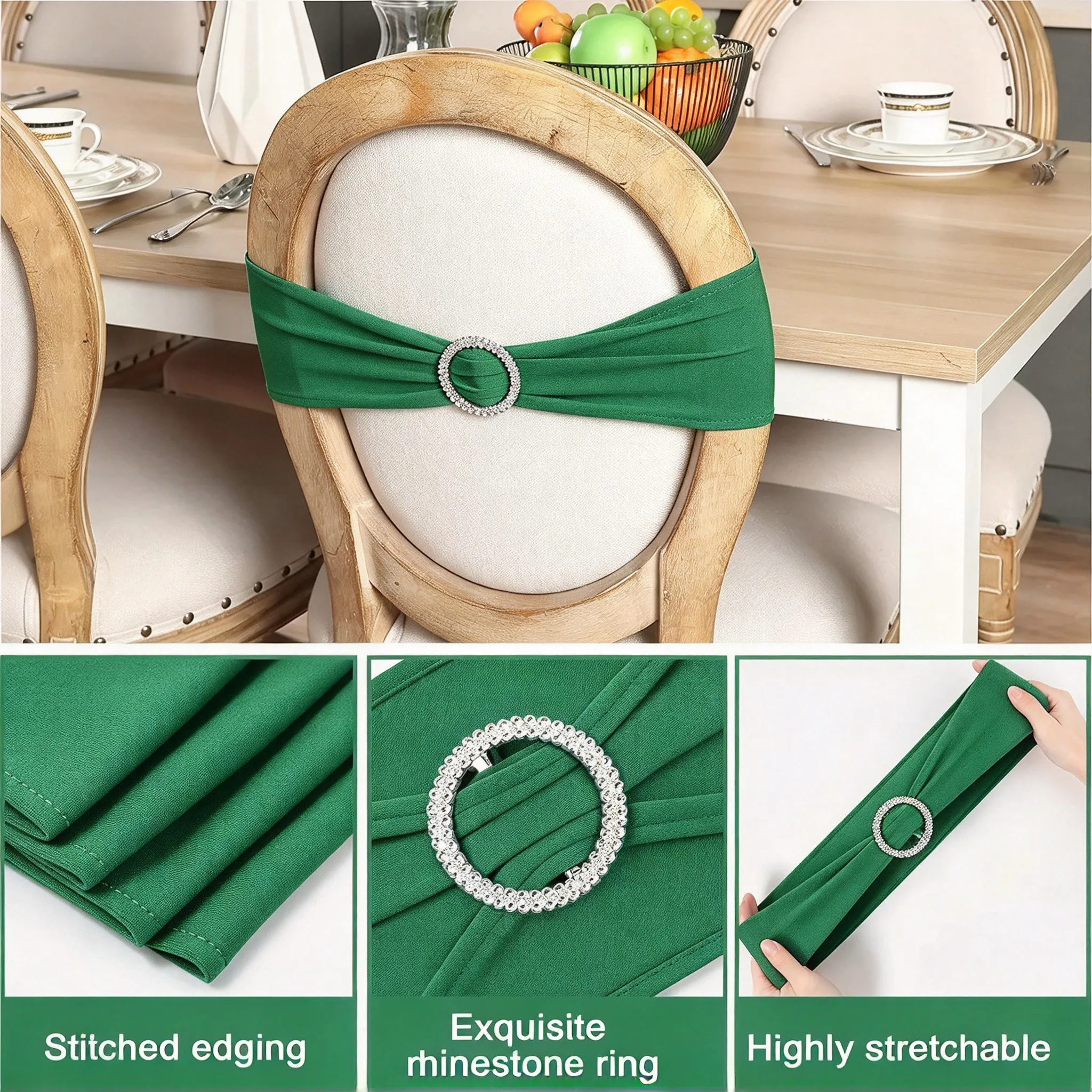 20 Pcs Polyester Spandex Chair Sashes Bands Stretch Chair Ties Bows with Buckle Slider for Wedding Banquet Party Decoration