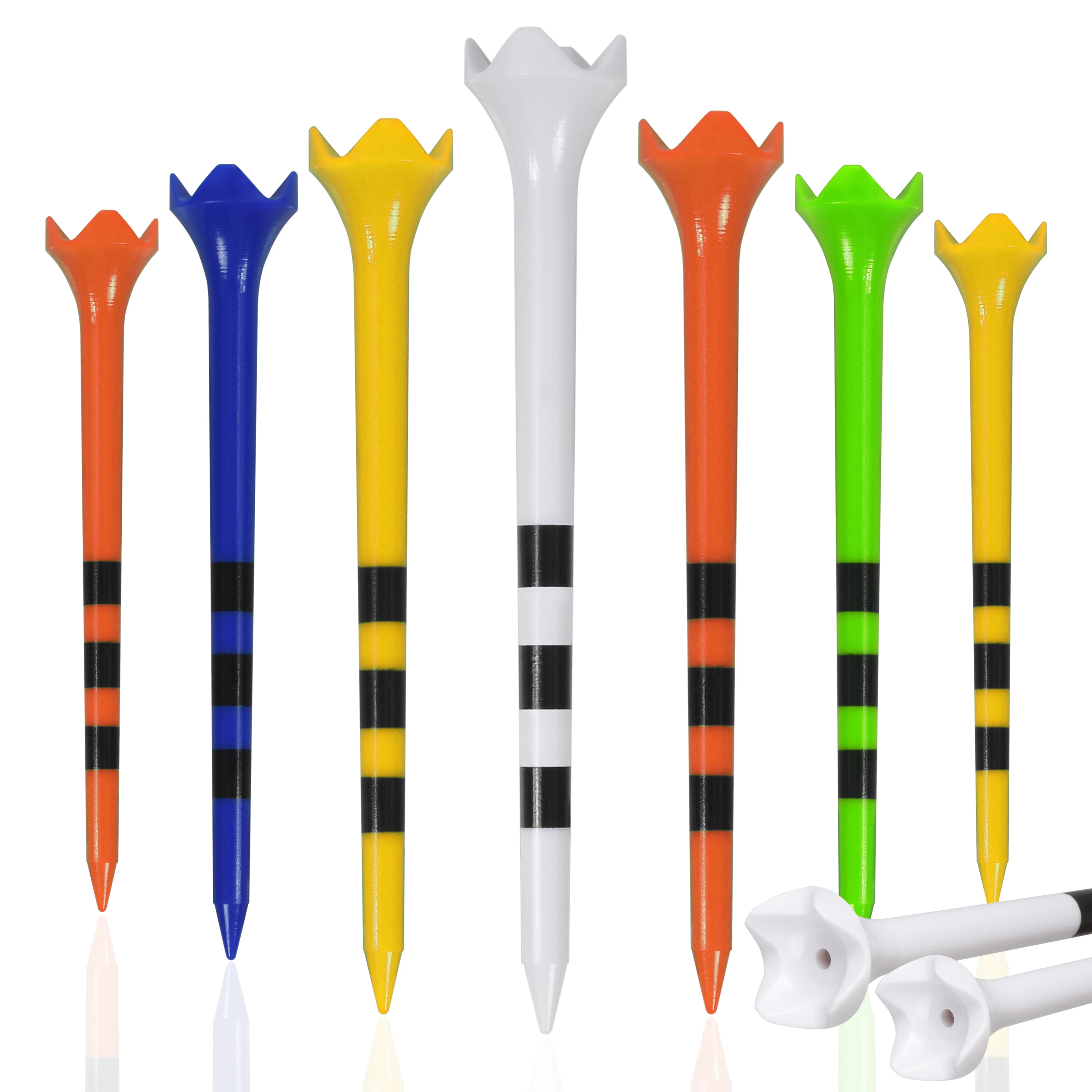 Plastic Golf Tees 4-Prong Castle, 3-Line Height Guide for Driver Iron Wedge, 0.19in Thick Shaft Anti-Bend, 83/70mm 5 Color
