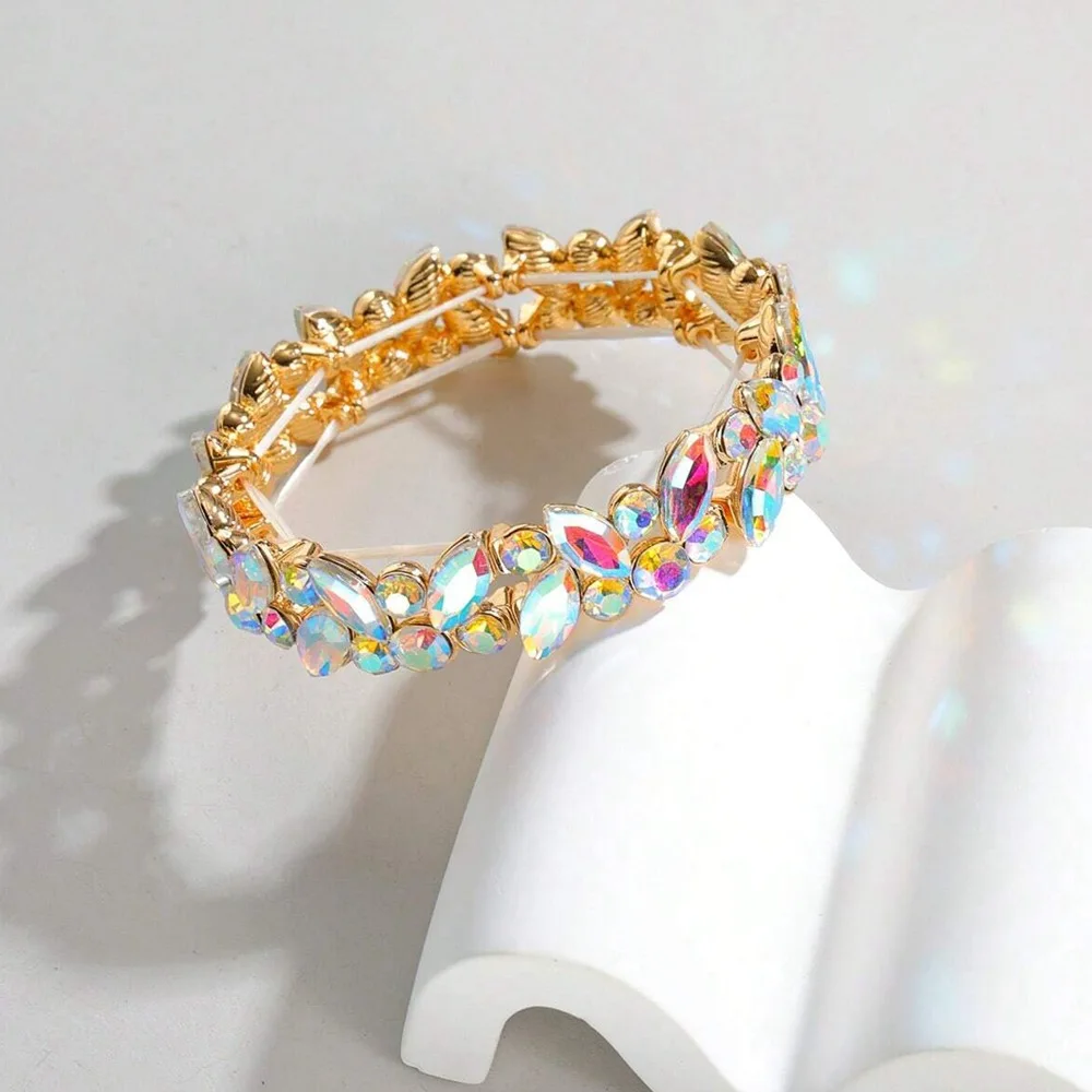 Fashion Womens  Crystal Glass Bracelet Elastic Rhinestone Bangles