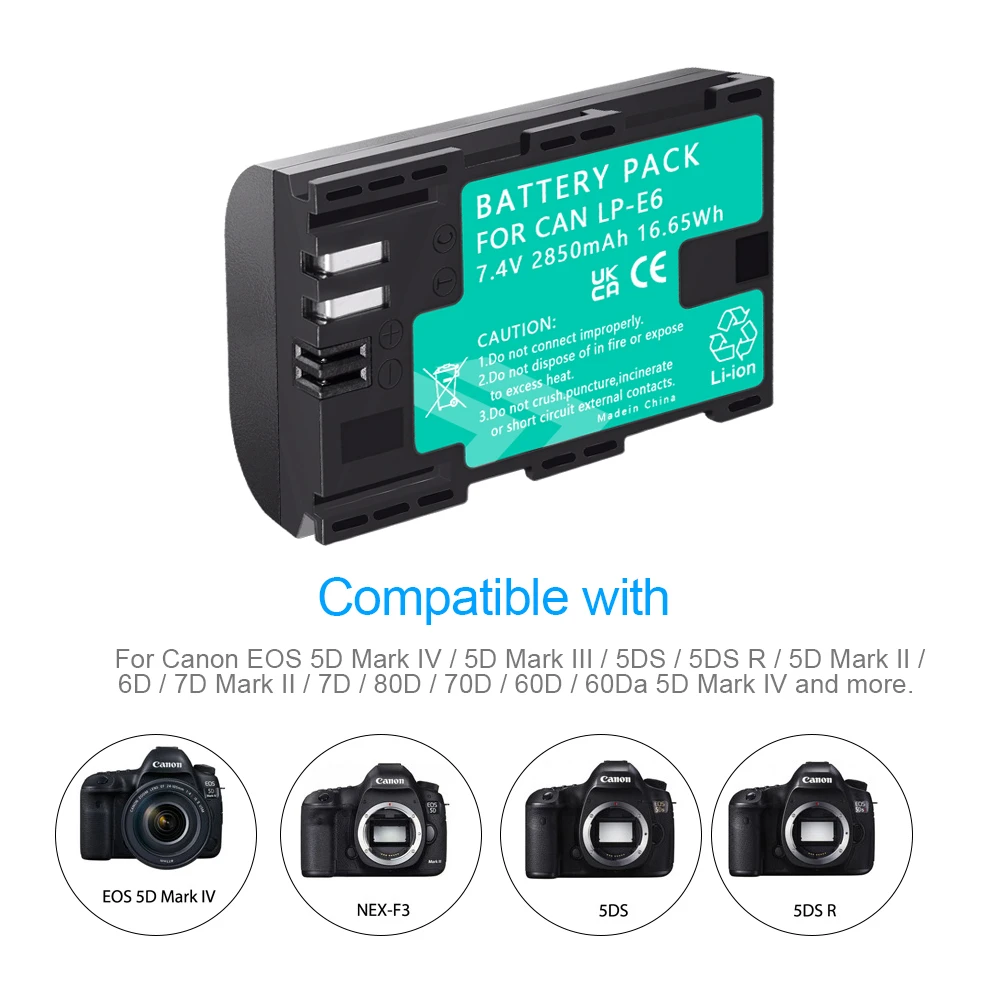 LP-E6 LP E6 LPE6 E6N Camera Battery+ LCD Dual Charger For Canon EOS 5DS R 5D Mark II III 7D 60D EOS 6D 70D 80 R6 80D 90D Camera