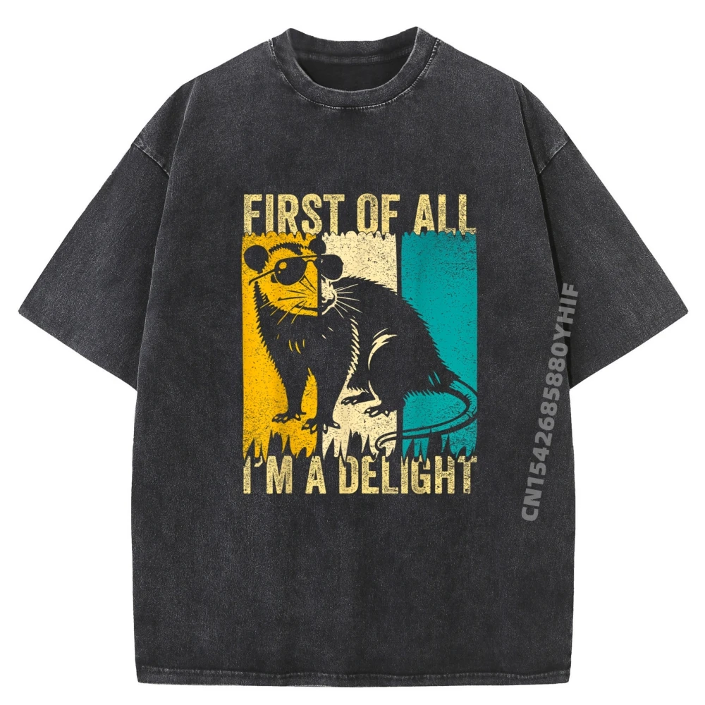 

First Of All I M A Delight Sarcastic Angry Opossum Possum Мужская одежда Женские и мужские винтажные потертые футболки