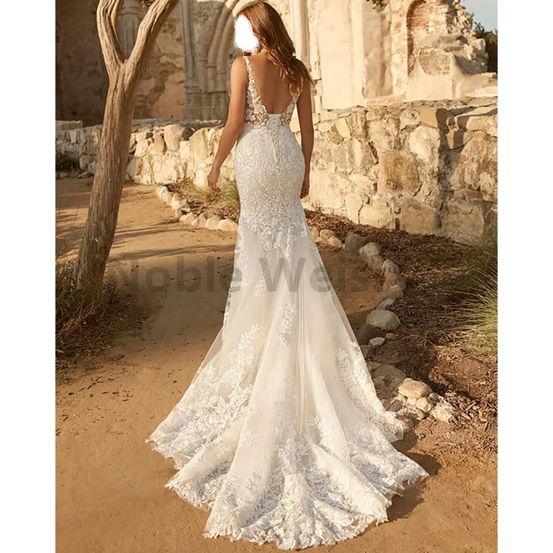 الدانتيل الخامس الرقبة عارية الذراعين حورية البحر فساتين الزفاف للعروس فساتين الزفاف الشاطئ تخصيص