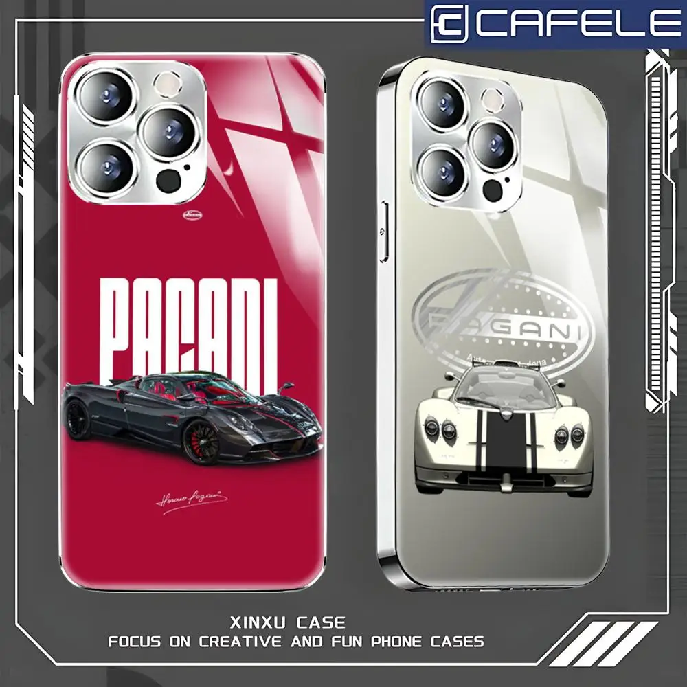 Supercar-The Paganis logo Phone Case For iphone 17 16 15 14 13 12 Pro Plus Max New Electroplated glass Case