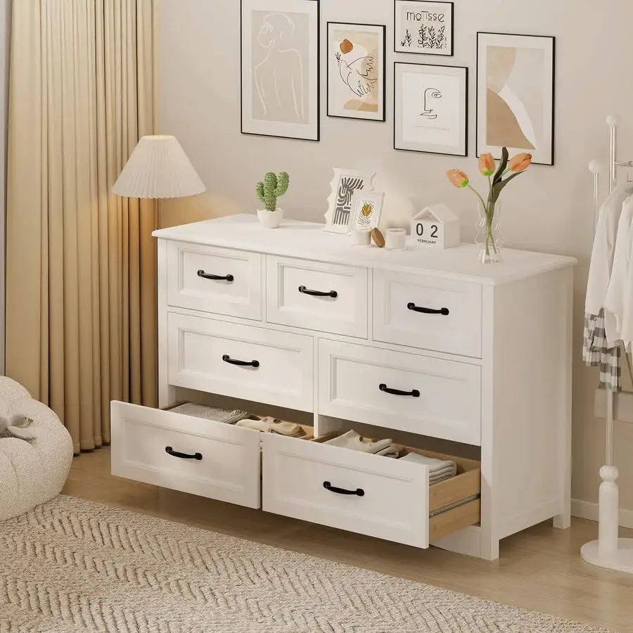 7-Drawer Dresser For Bedroom, Modern Wooden Chest Of Drawers With Metal Handles, Anti-Tipping Design, Sturdy And Stable Storage Organizer For Living Room, Entryway, Home Office