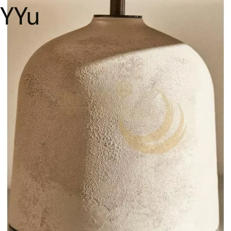 for Retro Minimalist Yellow Travertine Cement Table Lamp Linen Fabric Shade Desk Light for Living Room Study Office Tea Room