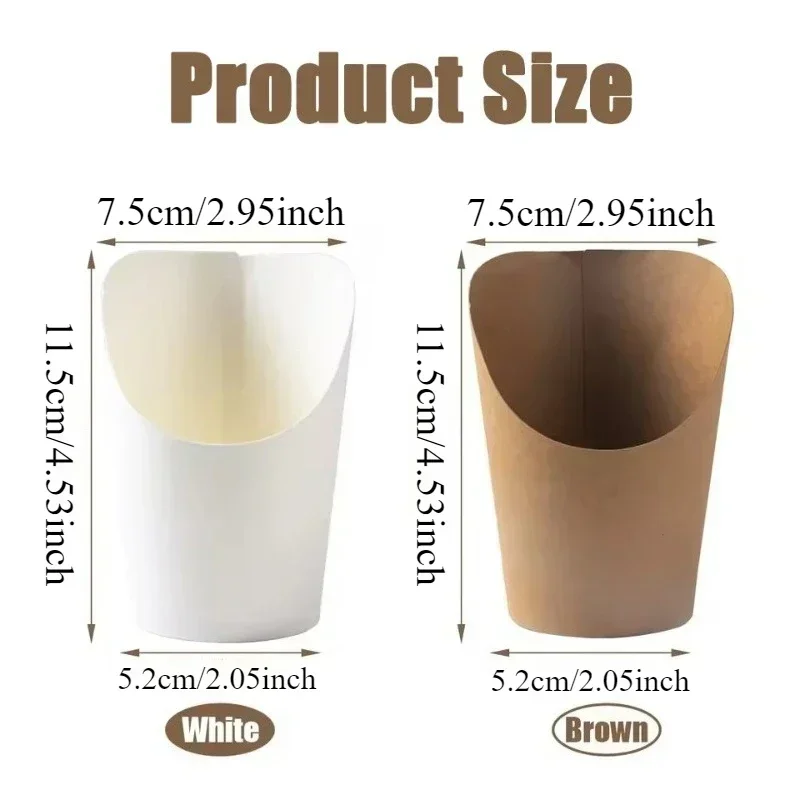 25/50PCS Disposable Kraft Paper Snack Cups Slanted Paper Packing Pouches for French Fries Waffles Cookies Street Food Kit