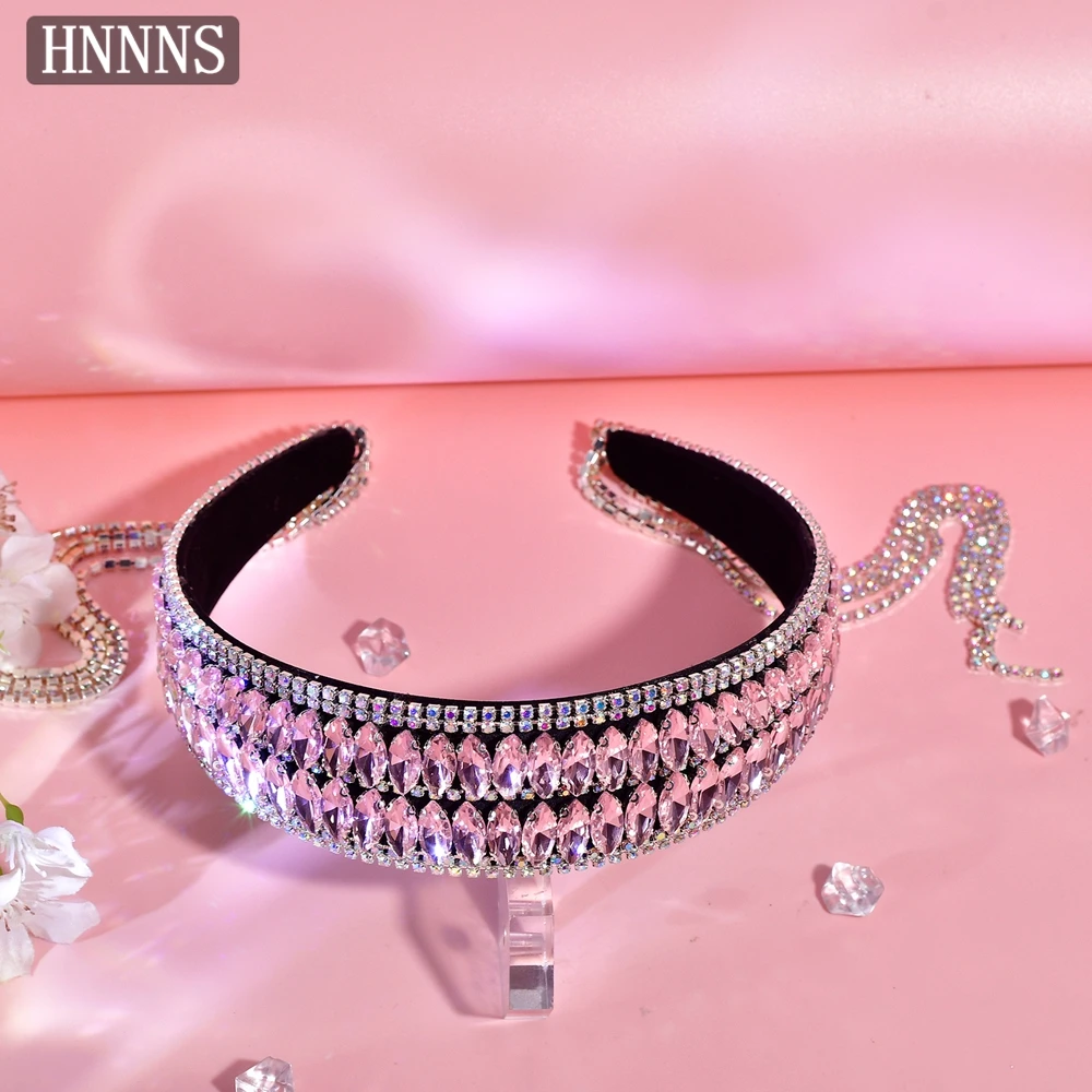 

HNNNS Heavy Duty Tiara Headwear Princess Pink Rhinestone Headband Baroque Headpiece Tassels Wedding Dress Hair Accessories A239