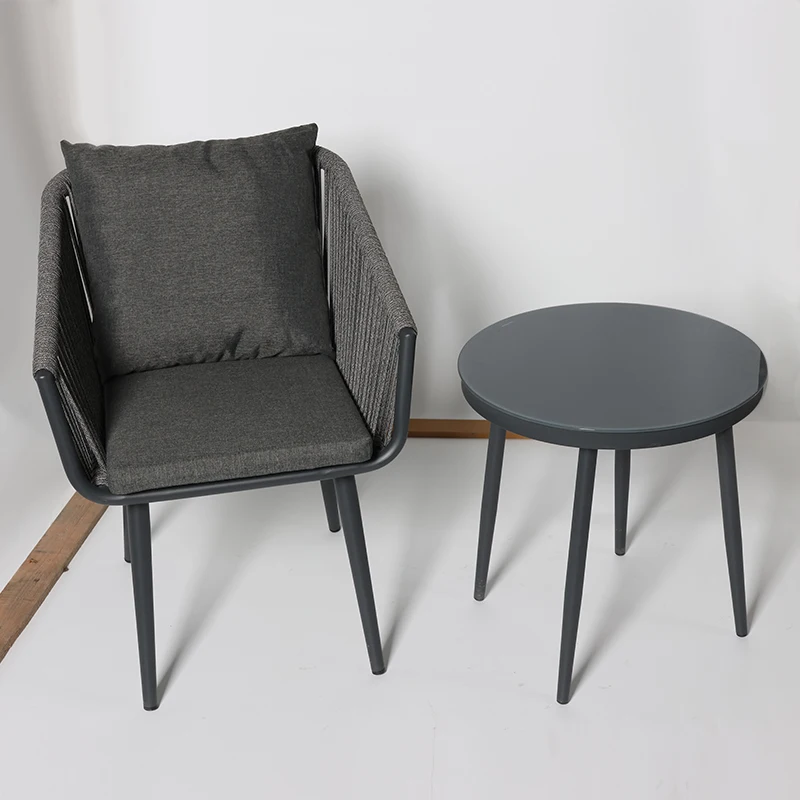 Outdoor Furniture Coffee Chair Steel Aluminum Frame Stackable PE Rattan Garden Chair Table