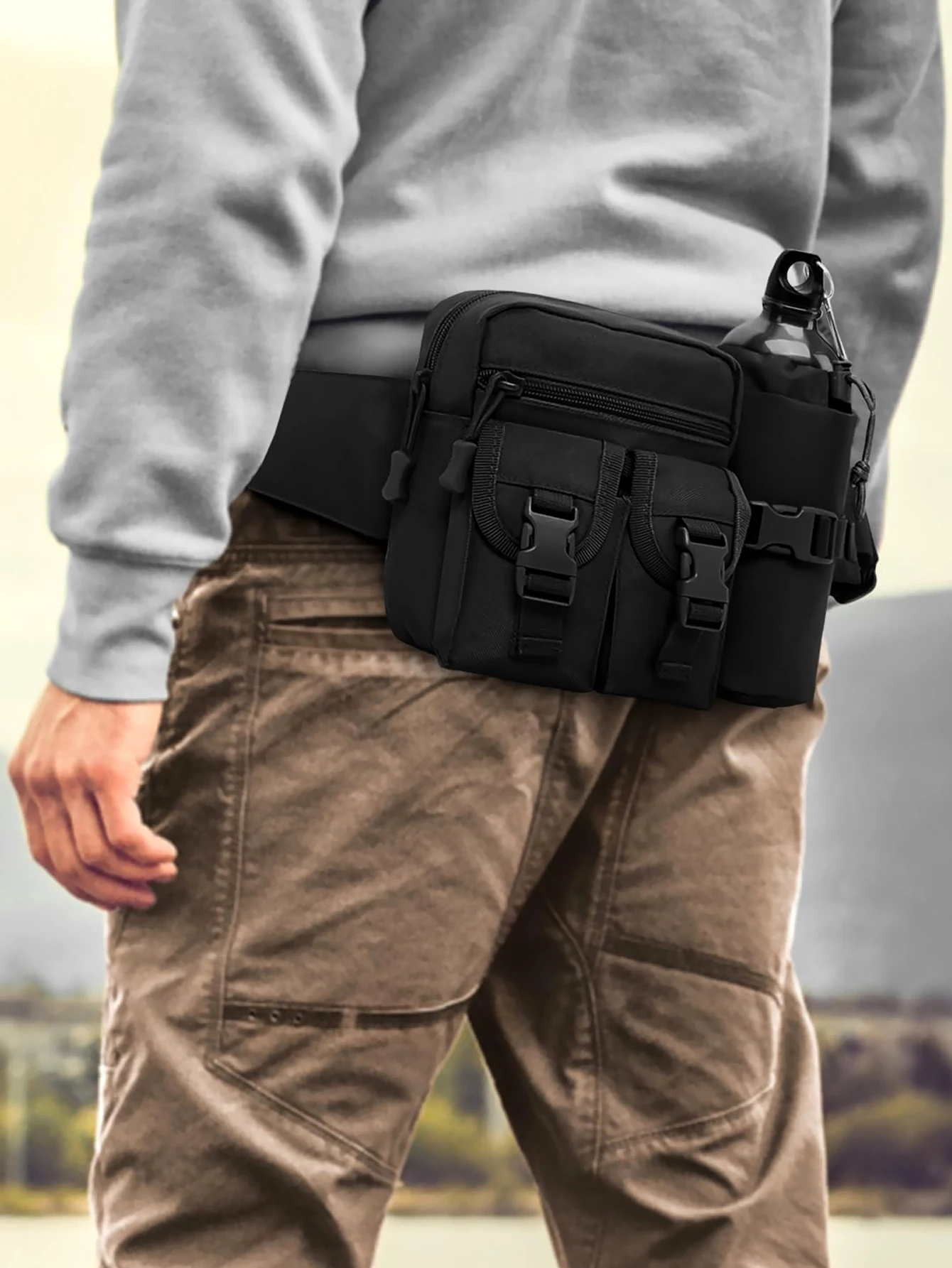 Pacote de cintura tático dos homens náilon garrafa água bolsa telefone esportes ao ar livre hinking escalada acampamento ciclismo cinto saco fanny pacote