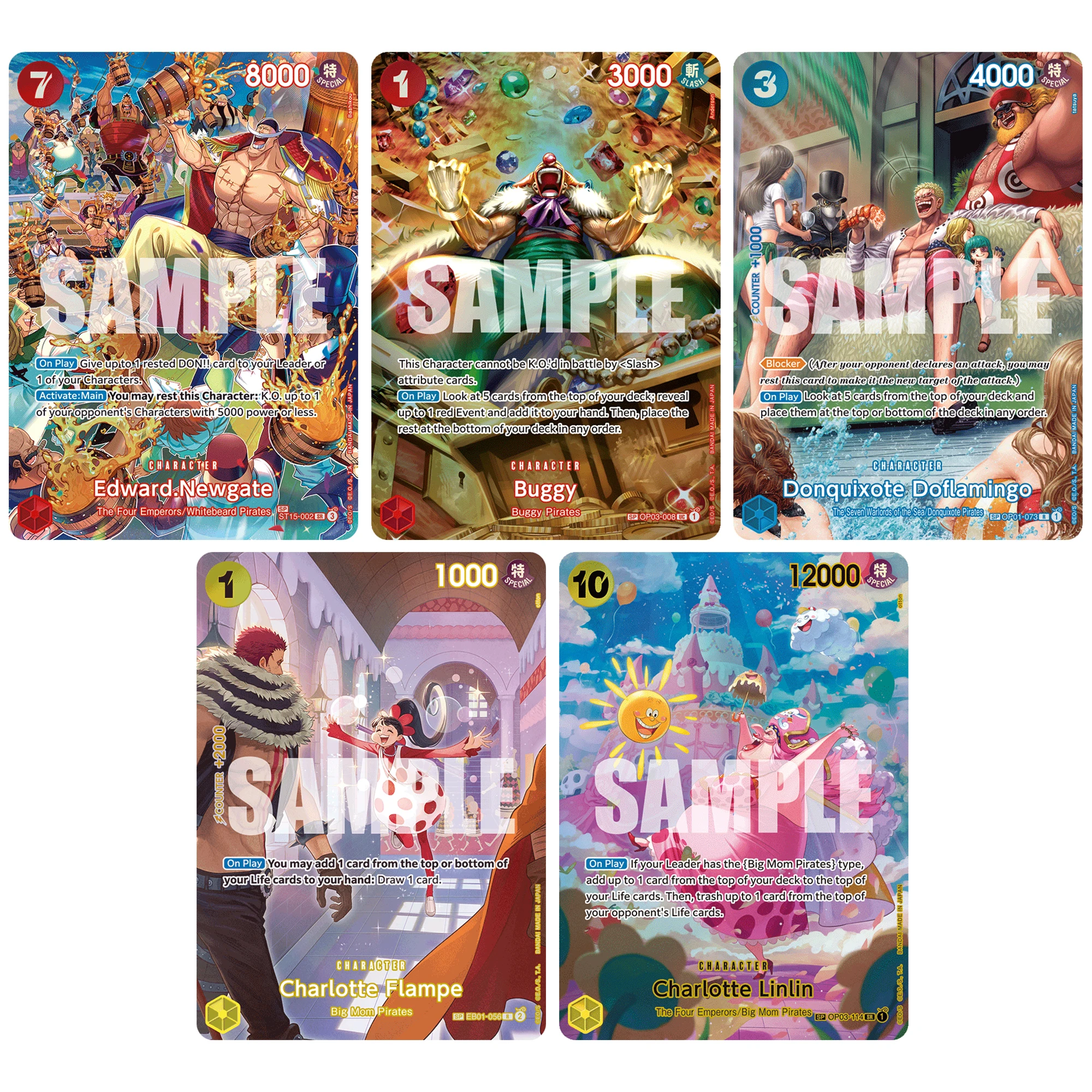 

5Pcs/set Diy English One Piece Doflamingo Buggy Linlin OPCG Flash Card Self Made Classic Anime Collection Card Gift Toy