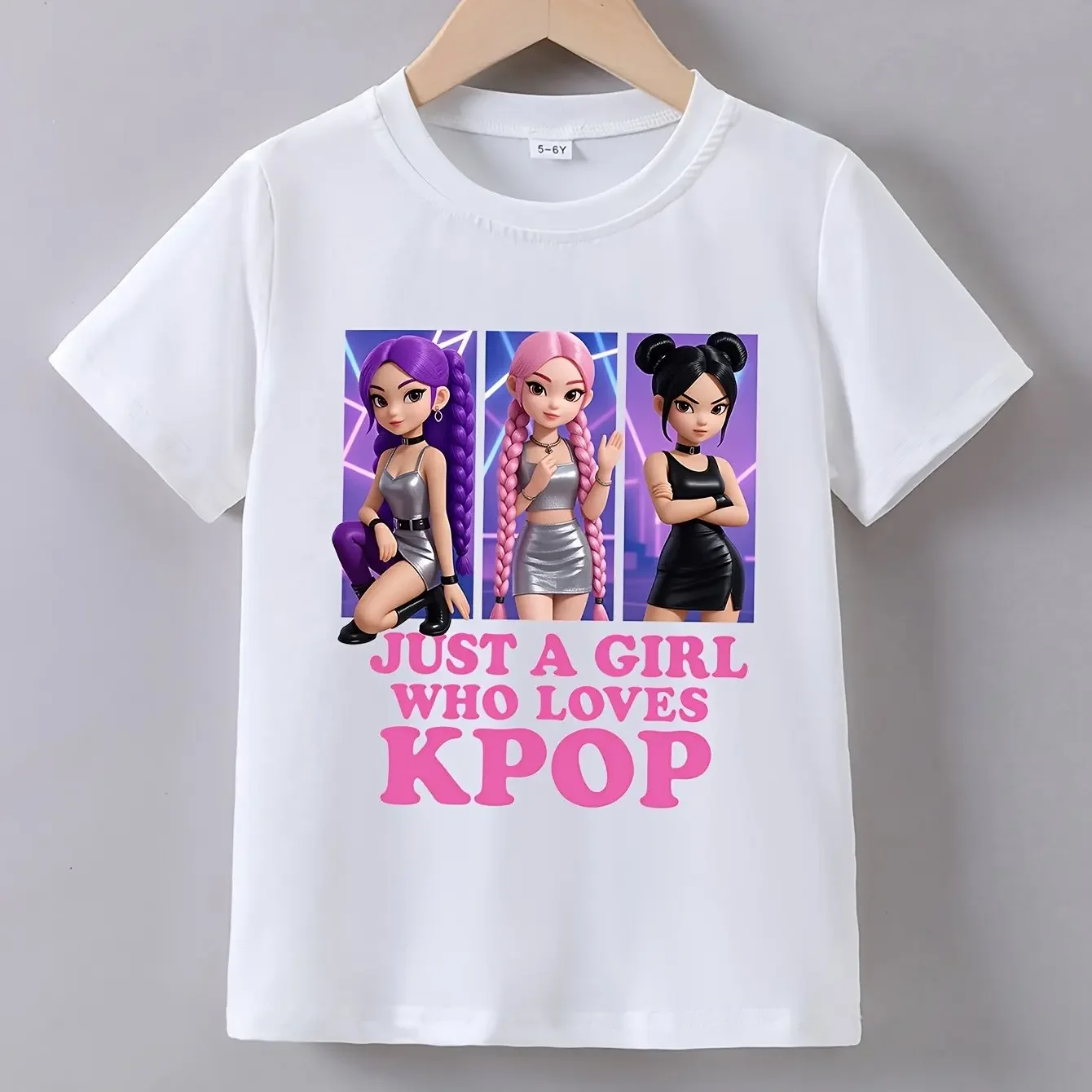 Kids Girls Kpop T-Shirt Cute Idol Print Soft Cotton Summer Shirt 