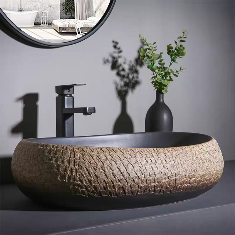 Ceramic countertop sink, oval shaped washbasin, sink countertop container, bathroom balcony, bathroom sink YX690TB