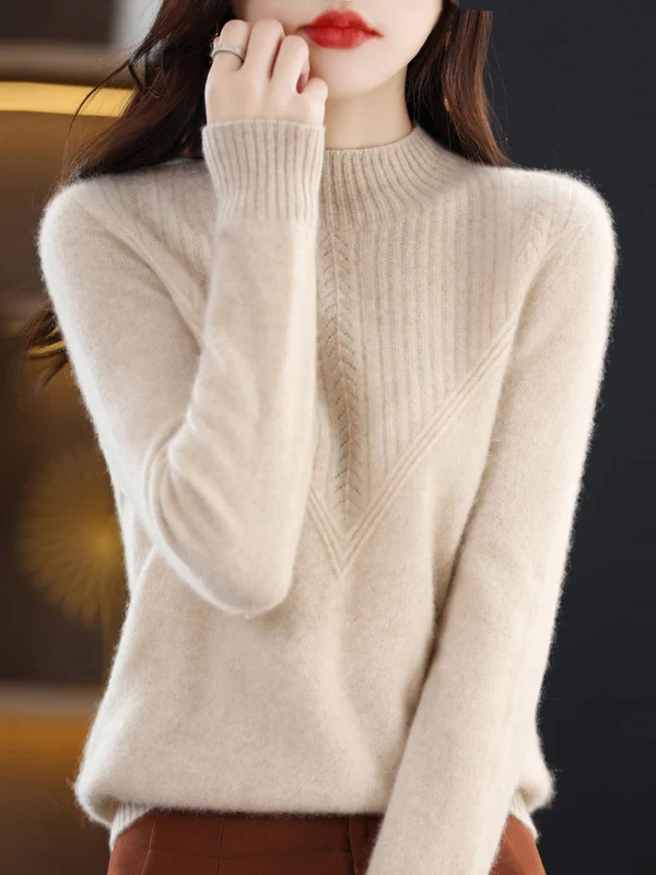 

Women's Knitted Woolen Base irt Hollow out High Collar Autumn Winter New Sle Faionable Inner Wear Straight Cut Commute ...