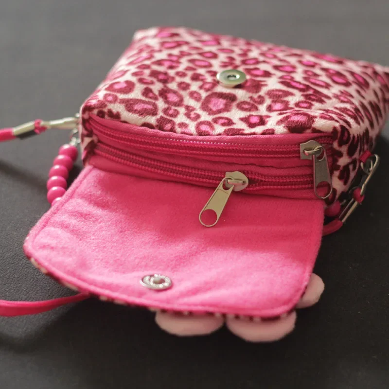 Cute Kids Girls 3D Flower Plush Purses Shoulder Messenger Bag Leopard New Lovely Candy Color Coin Purses Gift Zipper Mini wallet