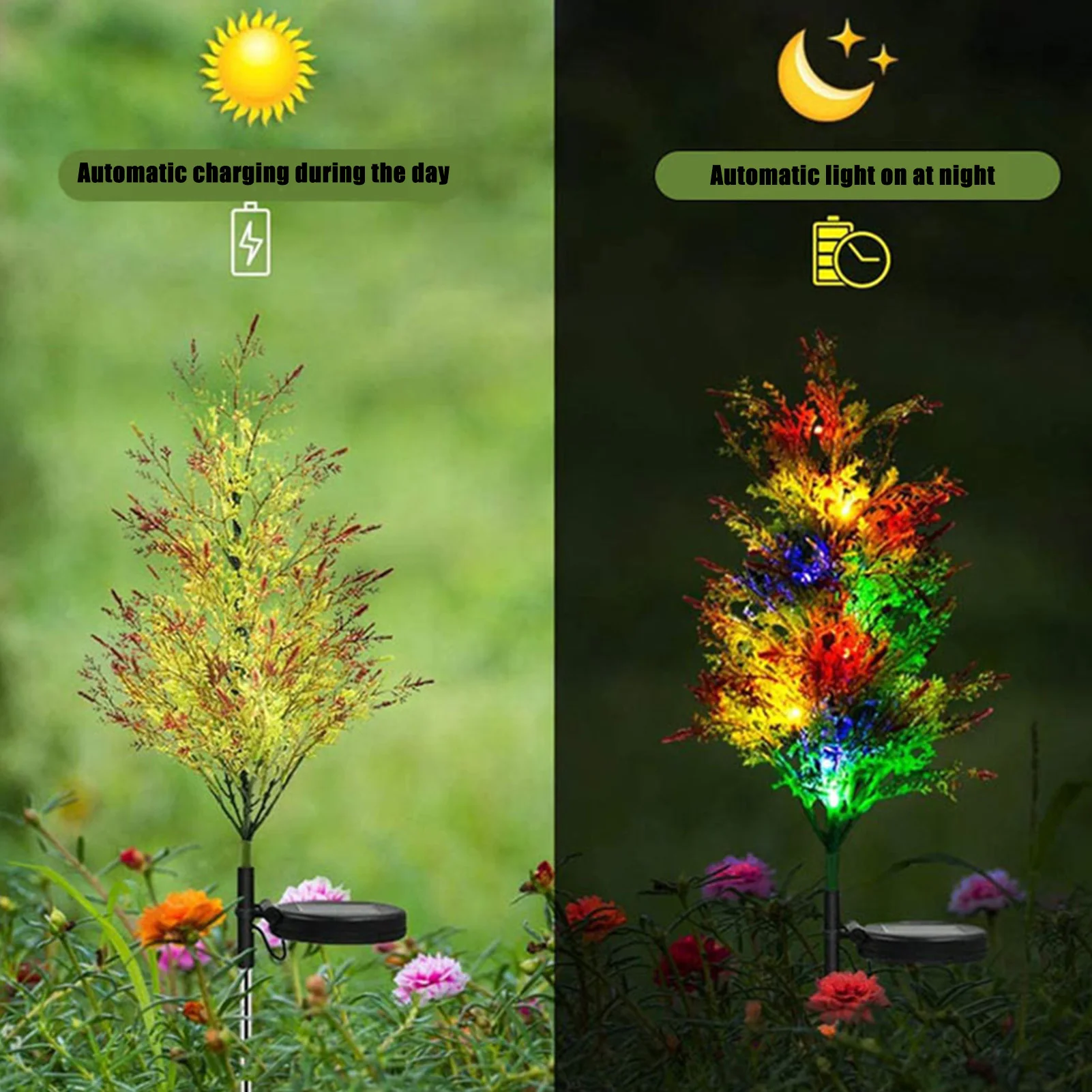 Outdoor Solar Lights 2 pcs Color Changing Solar Garden Landscape Lights 2 Modes Waterproof Lights Christmas Decoration Lights