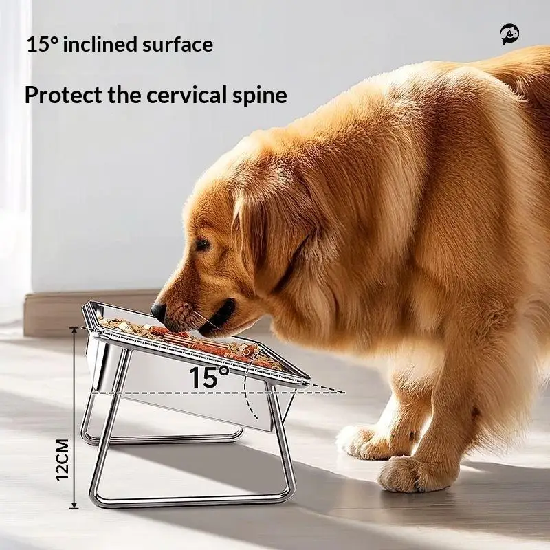 Large Capacity Stainless Steel Dog Bowl 15° Tilted Raised Neck Guard Healthy Feeding Shatterproof Bowl For Puppies Cats