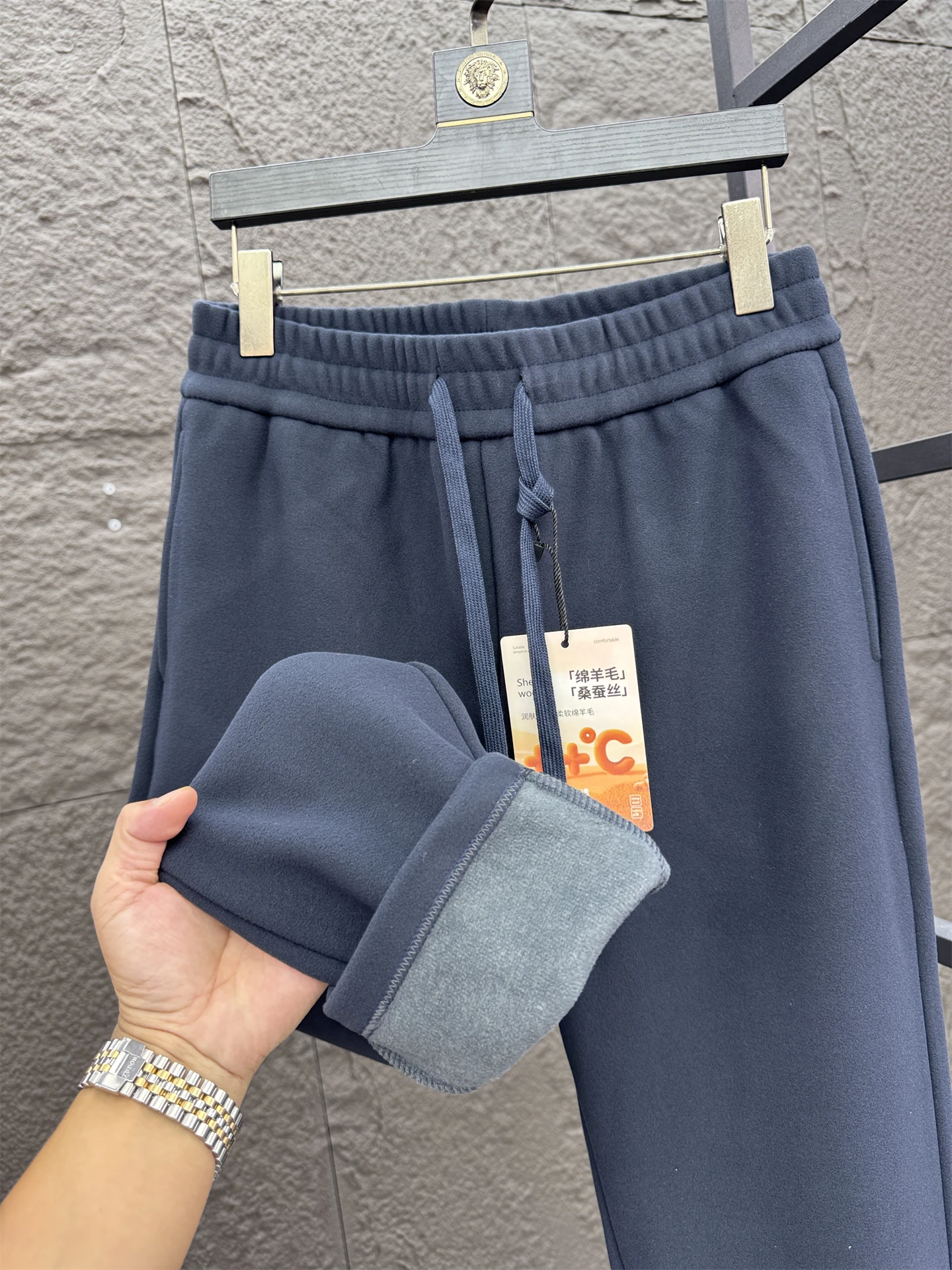 

Men's Casual Straight Leg Pants Thiened Fce Warm Silk Autumn Winter Color Comfortable Padded Tapered Leisure Trousers