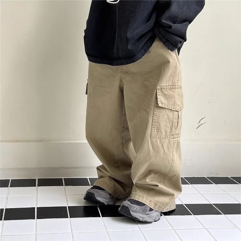 

Рабочие штаны для мальчиков, осень 2024, хлопковые модные крутые детские штаны в корейском стиле, мягкие повседневные длинные детские штаны