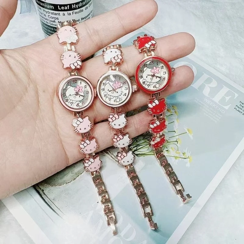 Fashion New Sanrio Watch Anime 3D Hello Kitty Style Steel Strap Women'S Electronic Quartz Stone Watch Cute Children'S Gifts