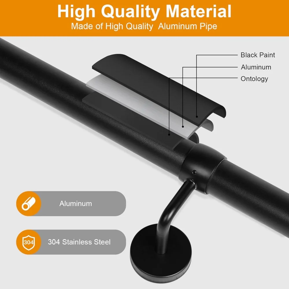 مجموعة درابزين الدرج المعدني الصناعي - درابزين ألومنيوم قوي لخطوات الخشب أو الخرسانة الداخلية والخارجية