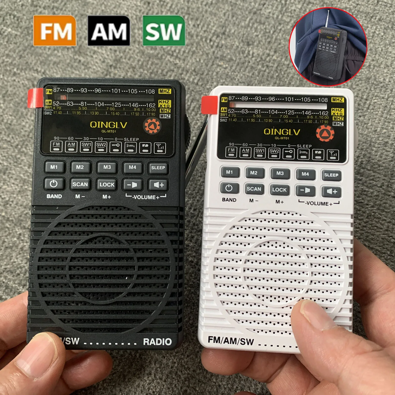 

Portable FM AM SW DSP Radios Recevier Sleep Timer Built-in Loudspeaker Mini Pocket Full Band Radio Support 3.5mm Headphones 2*AA