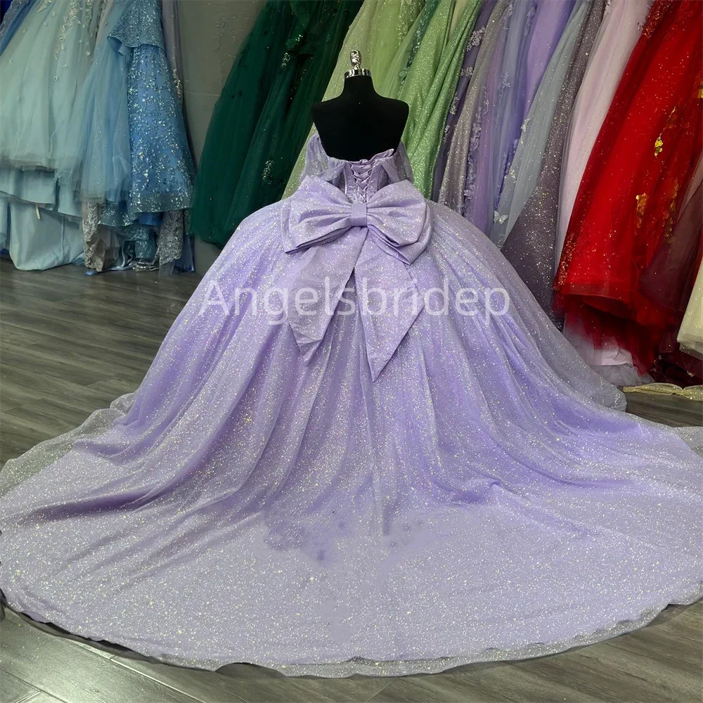 Angelsbridep-Vestido Quinceanera Glitter Tulle, Vestido de Baile Lavender, Vestidos de Baile, 15 Anos