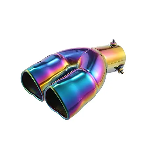 

Stainless Steel Universal Dual Outlet Heart-Shaped Exhaust Tip 63mm Inlet 2.5 Inch Bolt-On 8.7 Inch Length Multicolor Finish
