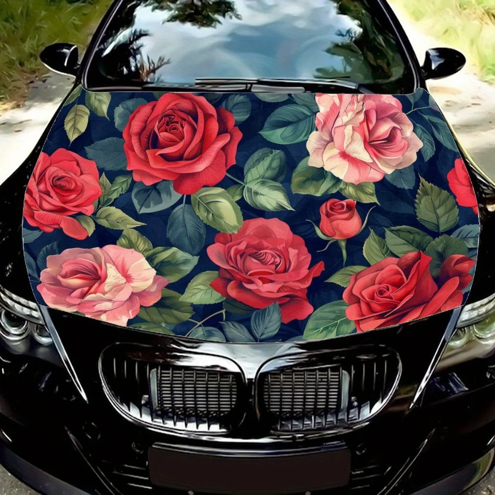 

Romantic ride! Car vinyl wraps with stunning rose graphics on the hood, car engine hood vinyl sticker, showing unique charm.