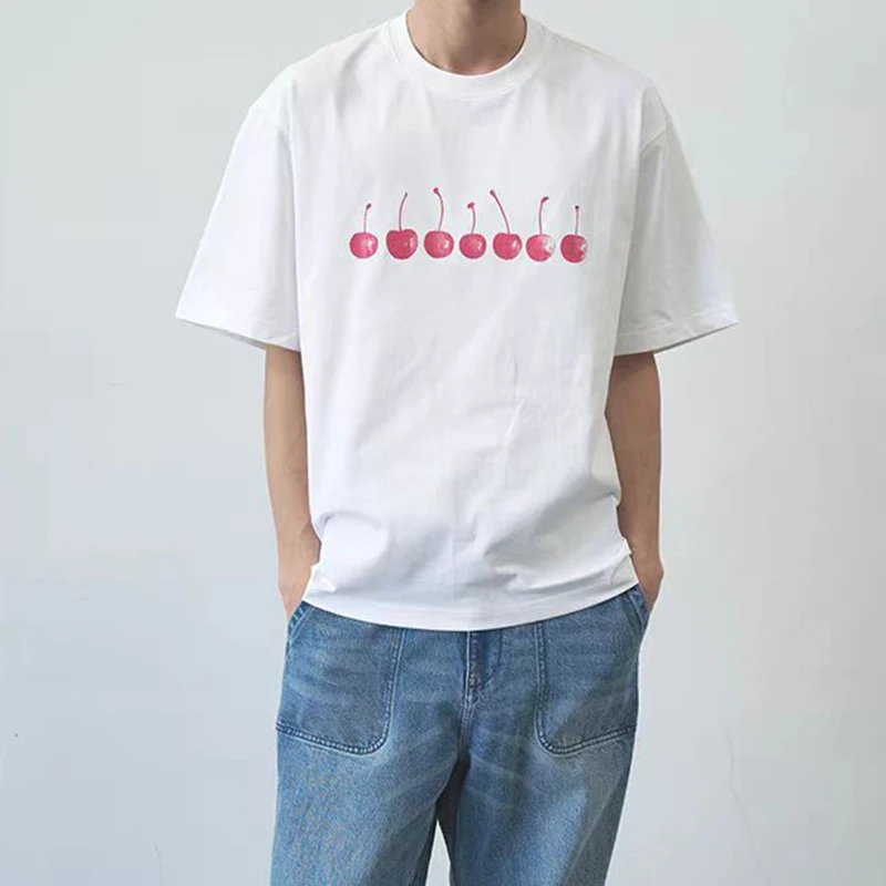 Cherry Print Y2K Aesthetic Loose T Shirt Women Short Sleeve Casual Korean Fashion 100% Cotton Oversized Tee Shirt Summer 2026
