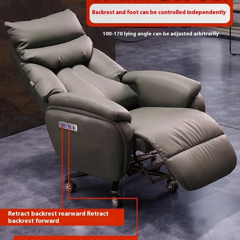 Computer Armchair Solid Wood Frame Leather Office Chair With Wheels Electric Footrest 7-Point Vibrating Furniture Gamer Bedroom