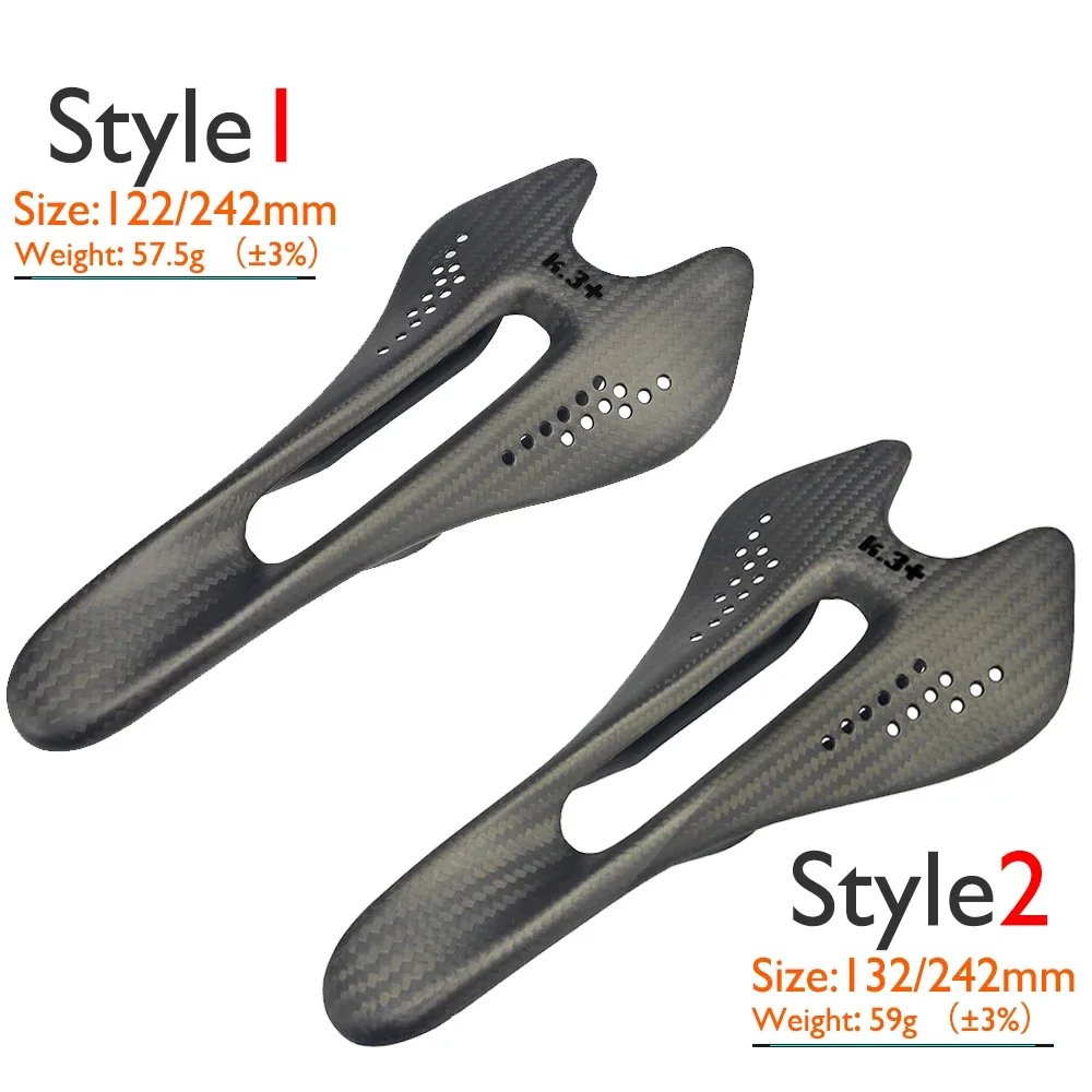 

Carbon MTB/Mountain Bike Saddle 242x132mm - Gravel Road Cycling Seat Cushion, K.3+ Black Logo Lightweight Design