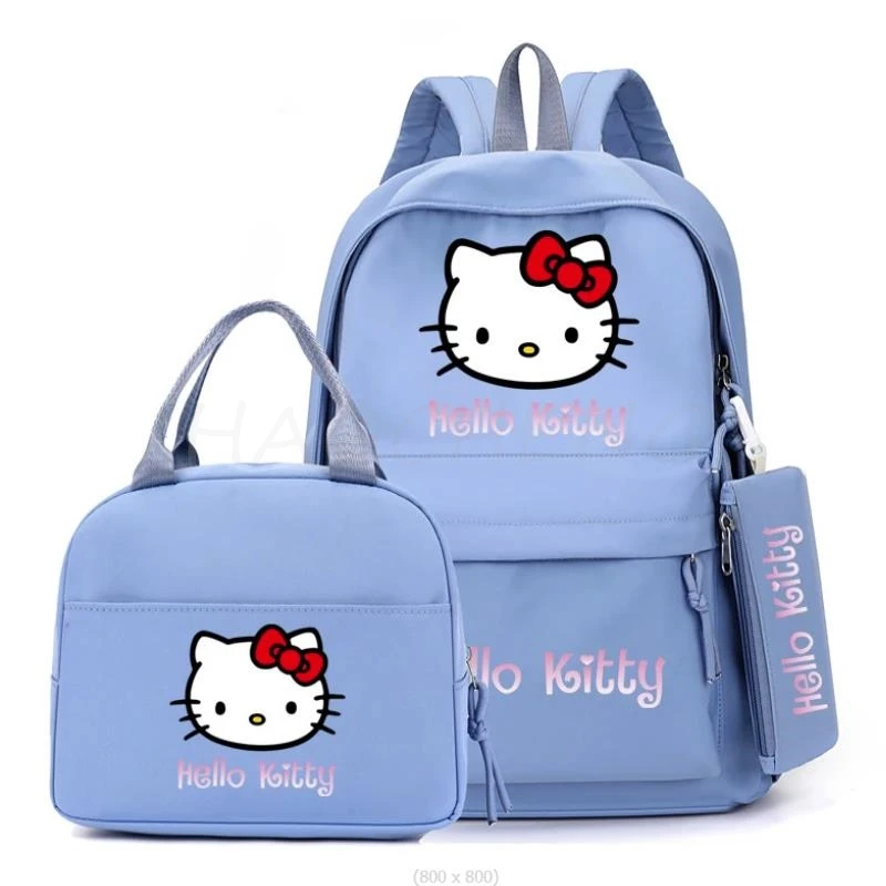 3 sztuk/zestaw plecak Anime Hello Kitty dla chłopców nastoletnie dzieci plecak na Lunch kobiety na co dzień z powrotem do zestawów toreb szkolnych