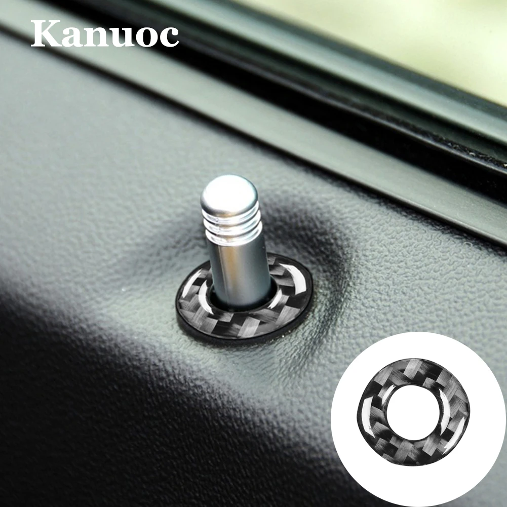 2Pcs/set Carbon Fiber Stickers Door Locking Ring Cover Trim Car Interior Decorative Accessories For Dodge Challenger 2008-2014