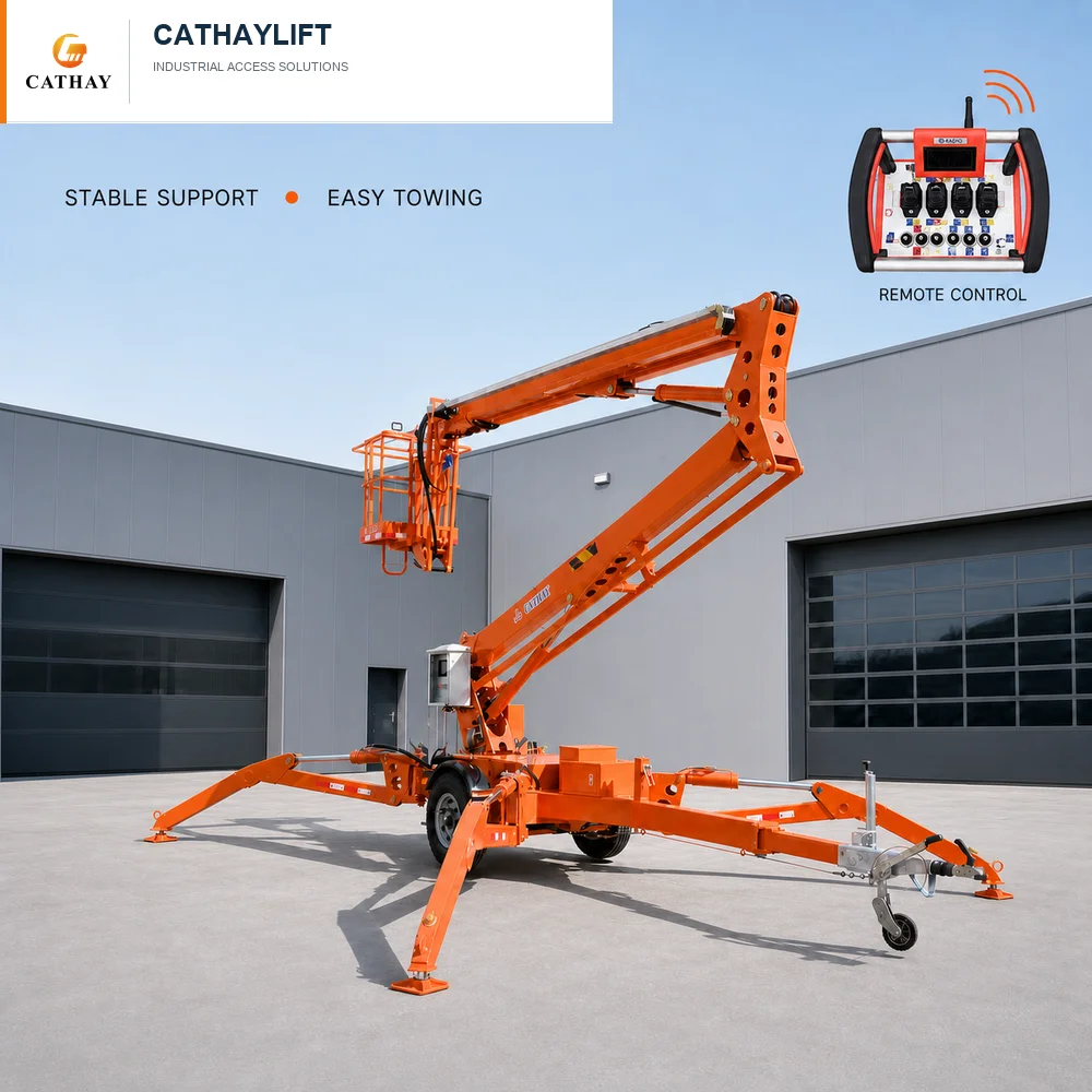 Cathaylift Factory Direct 12-28m Electric Telescopic Spider Man Lift Trailer Mounted Boom Lift for Construction and Tree Work