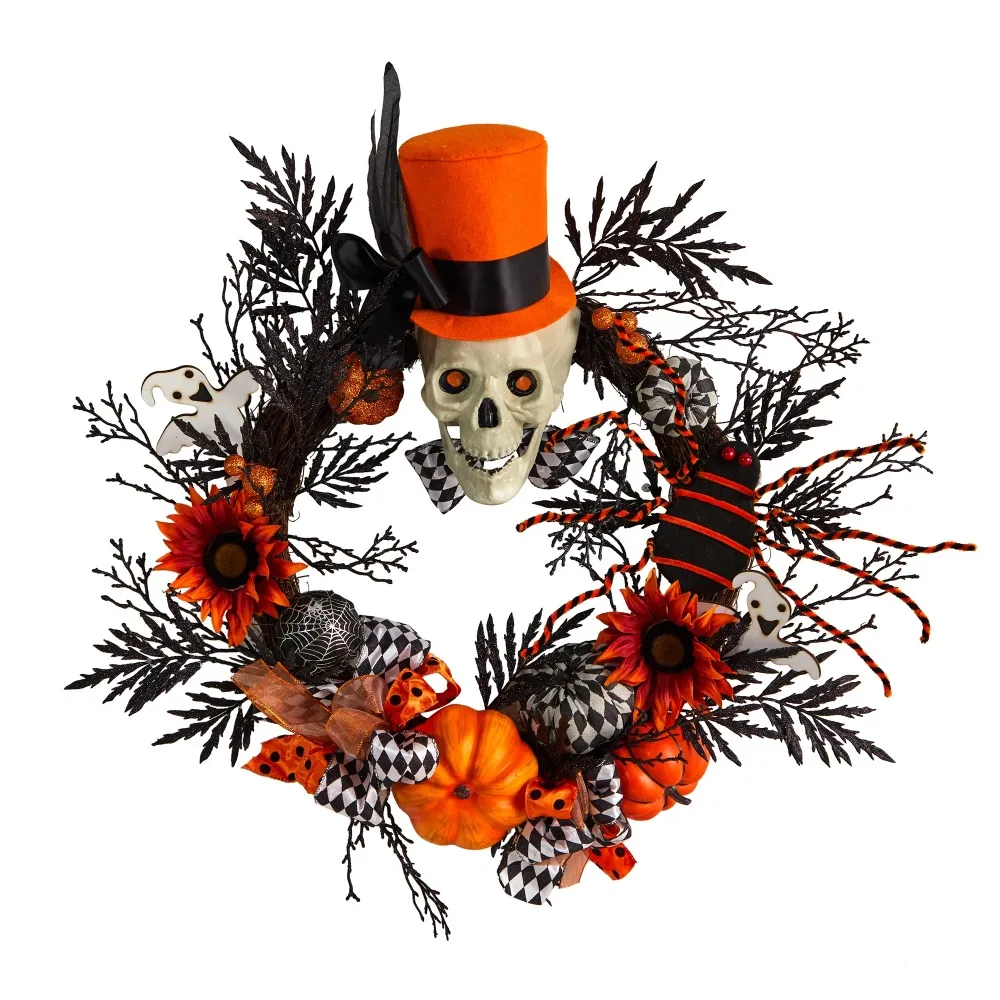 

Party Accessories Free Shipping Confetti 30-Inch Spider and Skull With Top Hat Halloween Wreath Table Decoration Birthday Decor