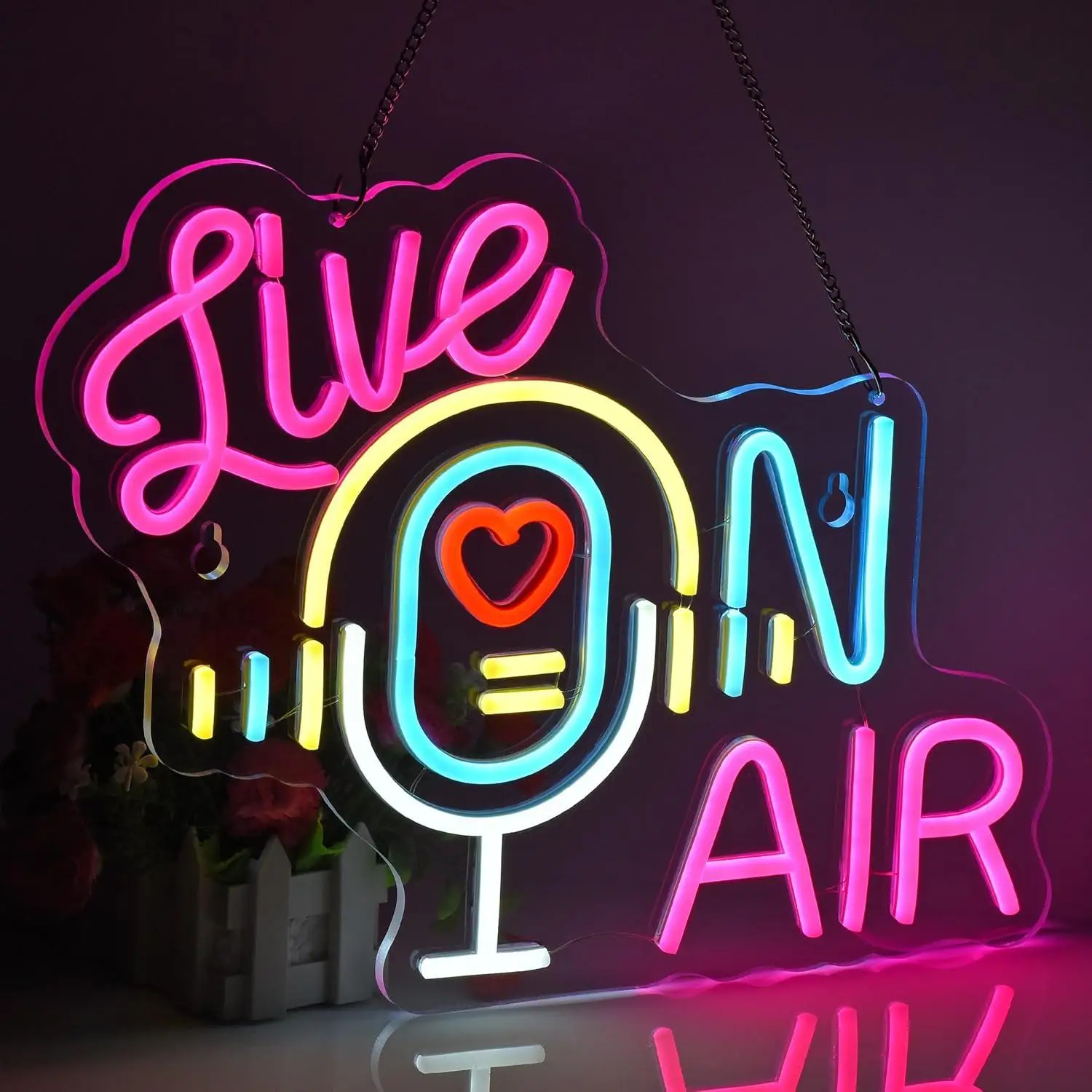 Live On Air Neon Sign LED Neon Lights for Boys Room Game Room Living Room Studio Office Playroom Decoration Night Light Gifts