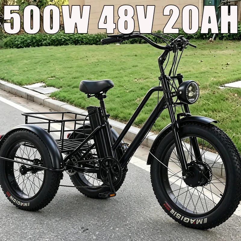 20*4 Fat Tire Three Wheel E-Tricycle 500W48V20Ah Removable Battery 50KM Range Adult Senior Urban Daily Travel Electric Bicycle