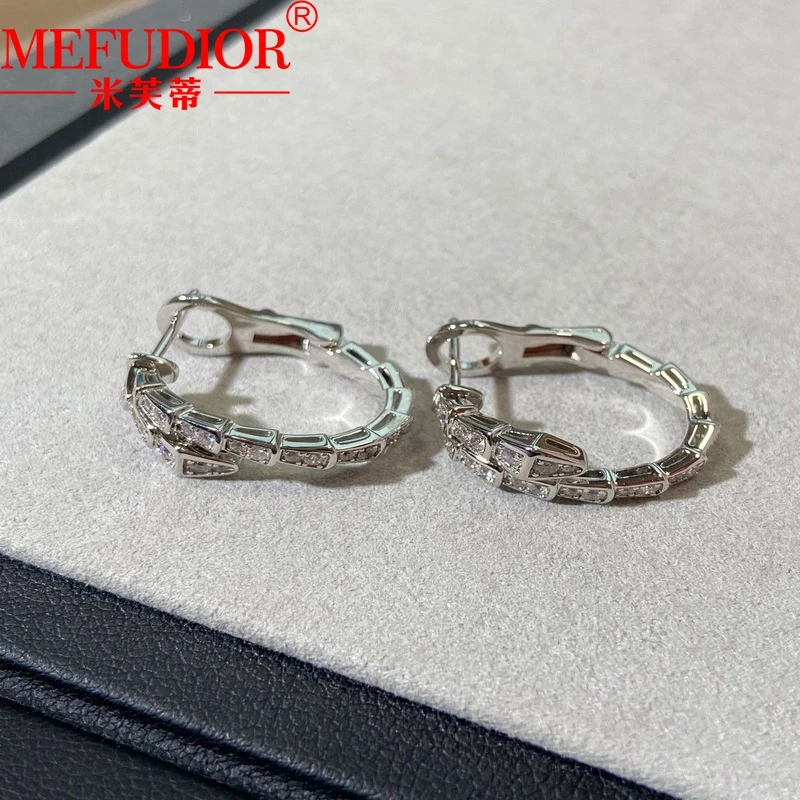 

925 Sterling Silver/PT950 Platinum Snake Bone Earrings Moissanite Diamond Women High Quality Fashion Jewellry Couple Party Gifts