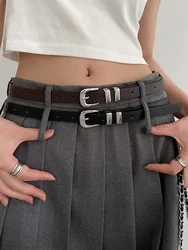 Fashionable Thin Belts for Woman Minimalist Solid Color Versatile Belts Beautiful Silver Color Metal Buckle Belts