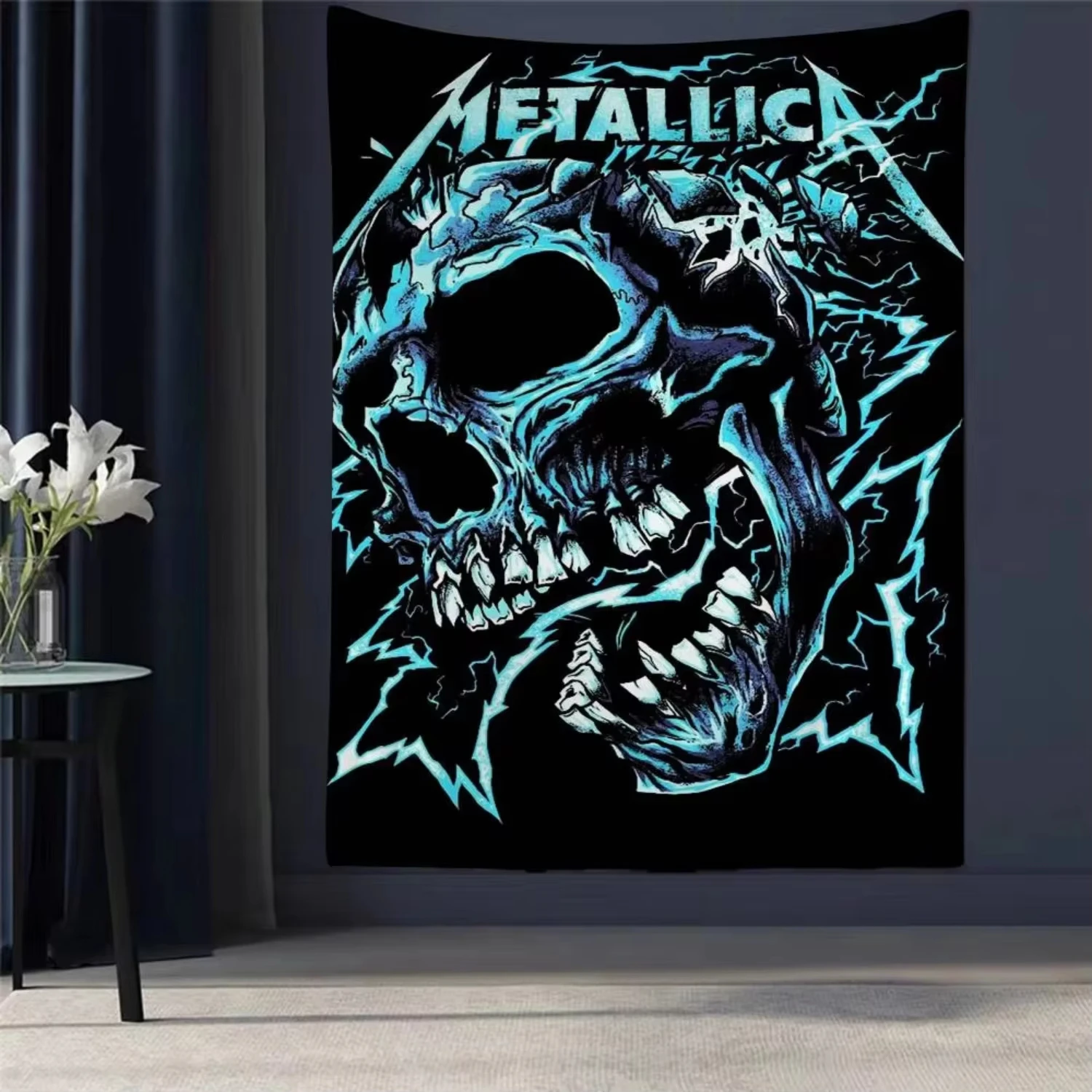 1 Stück Metallica Rock Band Bunter Druck Wandteppich Hippie Bohemian Mandala Muster Wandbehang Stoff Heim Schlafzimmer Kunst Deko Decke