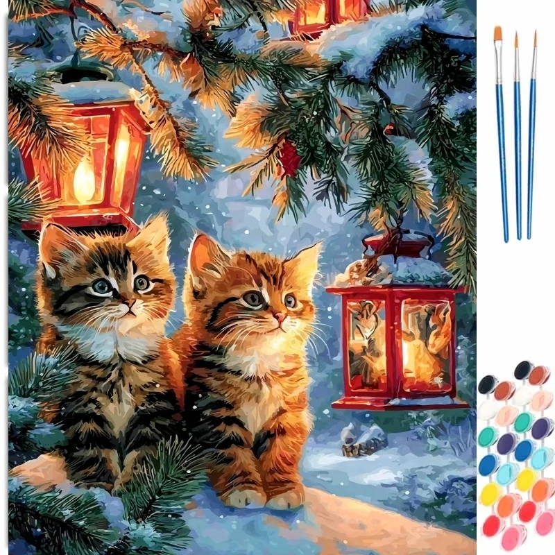 Paint By Numbers Kit for Adults Beginner 40X50CM Winter Cat Scenery DIY Canvas Painting Home Wall Decor Art Craft Gift