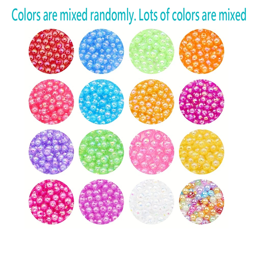 100pcs 6/8/10mm Acrylic Imitation Pearl Beads、 Random Mixed Color、AB Color 、with Hole Loose Bead Diy Handmade Jewelry Material