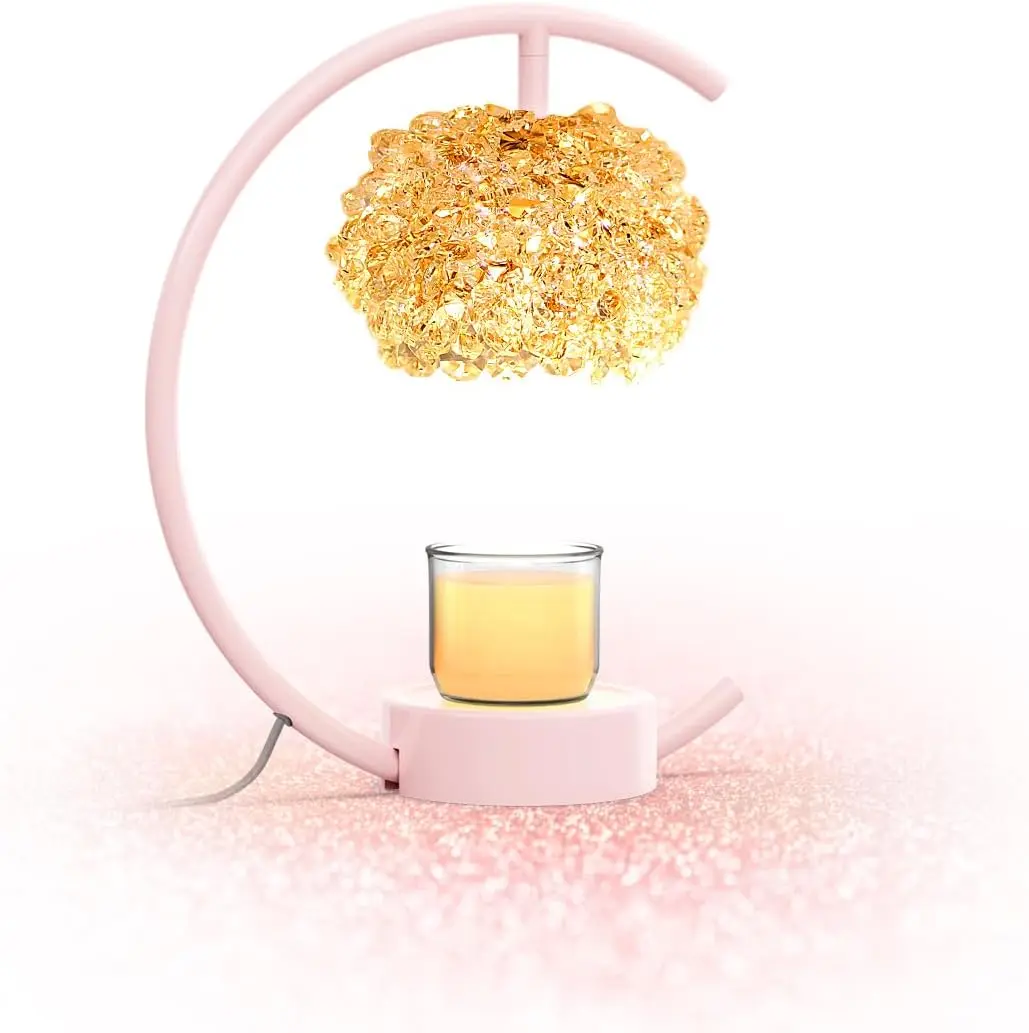 

Pink Candle Warmer Lamp for Jar Candles with Adjustable Brightness & Timer, Crystal Wooden Base, Home Decor
