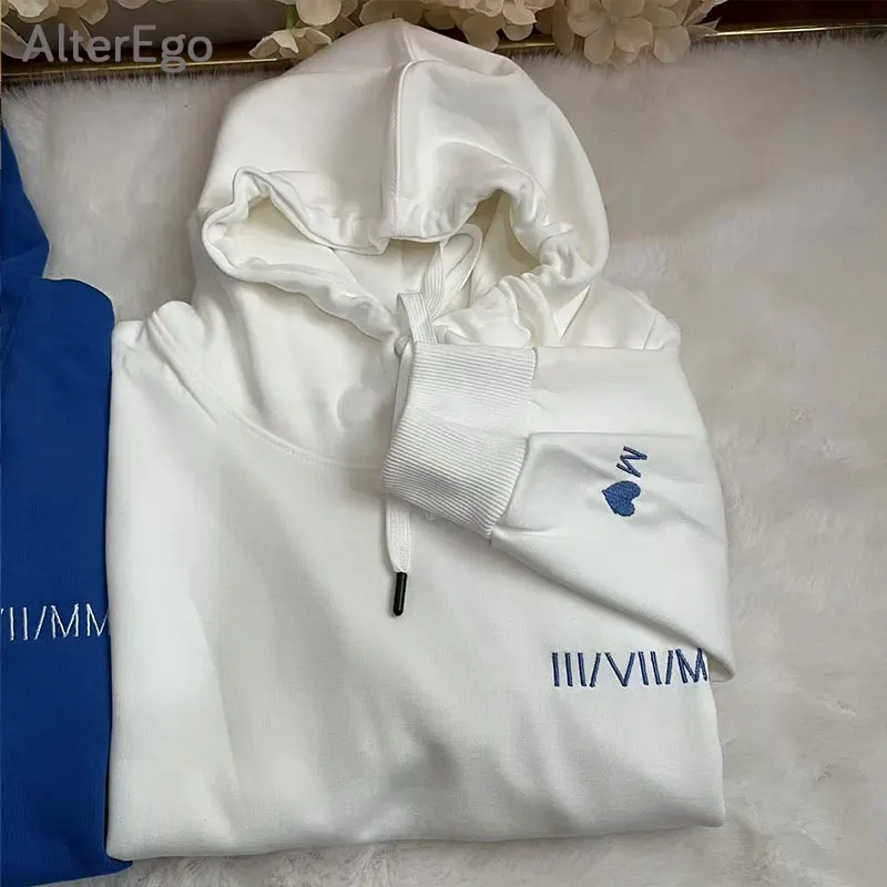 Personalized Gift Hoodies with Initial on Sleeve Custom Embroidered Roman Numerals Hoodie Engagements Gift 1st Anniversary Gifts